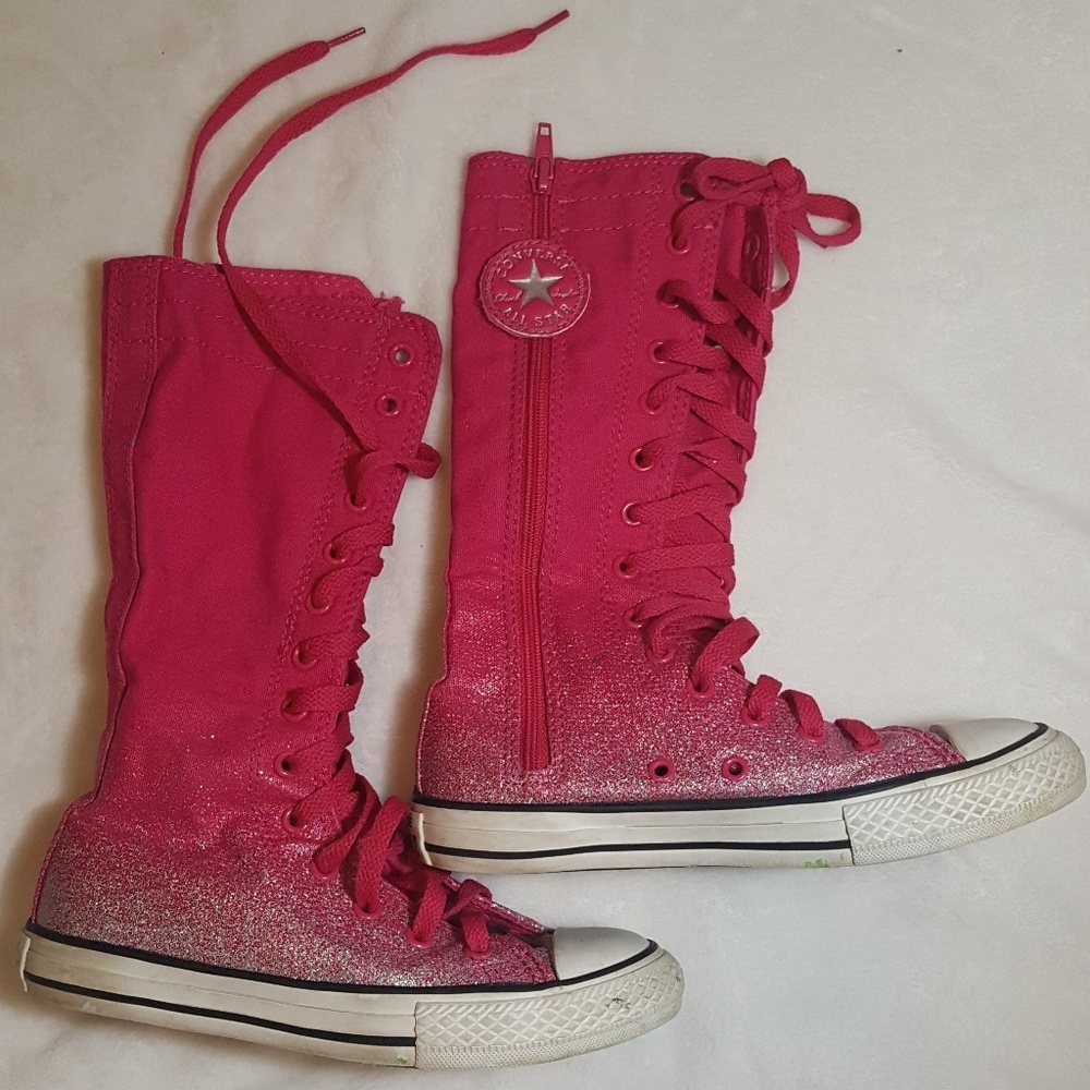 Converse girls sz 1 pink/sparkle knee high sneaker